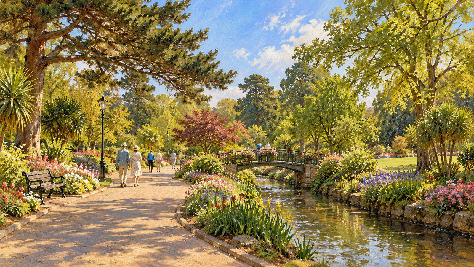 Artist's impression of a representative walk through Bournemouth's gardens beside the Bourne Stream, not an exact surveyed viewpoint